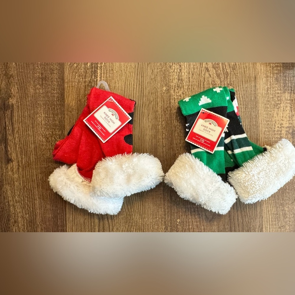 Holiday Time Green and Black Knee High Socks